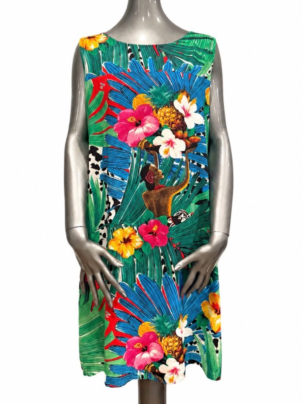 Jams World Tropicala Archive Shift Dress XL Rayon Made USA Hawaiian Floral